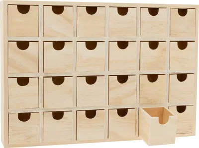 Produktbild von VBS Mini-Kommode Adventskalender 24 Schübe 38x6x26 cm Holzbox Schubladen