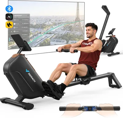 Produktbild von MERACH magnetisches Rudergerät – leise, 16 Stufen, LCD-Display & Bluetooth-App, verstellbare Tablet-Halterung, 160 kg, vertikal klappbar