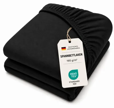Produktbild von Spannbettlaken 2er Set Boxspring Premium Jersey 190 g/m² bis 40 cm Steg,140 x 220 cm,Schwarz
