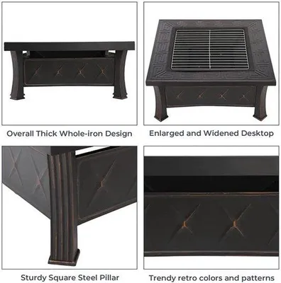 Produktbild von 3-in-1 Vuurkorf aus Metall - Grill & Fahrradanhänger - mit Funkenfilter & Grillrost - 81x81x51 cm