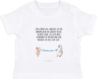 Produktbild von Mr. & Mrs. Panda  T-Shirt Maus Pinguin Geburtstag 0. - 6. Monat - Weiß - Geschenk, Happy Birthday, Baby Jerseyshirt, Babyshirt, Organic, Geburtstage, Baumwollshirt