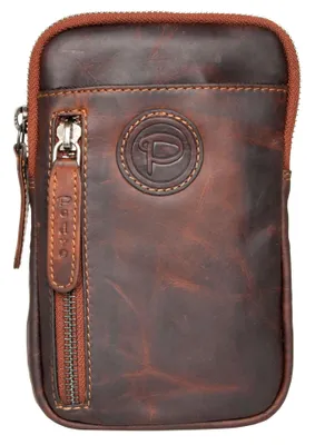 Produktbild von Dunkelbraune Leder-Gürteltasche Pedro aus Glattleder – Herren Umhängetasche mit Stofffutter, Handyfach und Fronttaschen