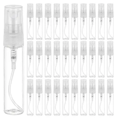 Produktbild von Sprühflaschen 30 Stück - 5 ml Leere Glas Sprühflaschen - Nachfüllbare Reisefläschchen - Sprüher mit Plastikdeckel - Transparente Fläschchen - Ideal für Parfüm und Düfte - Reiseflasche