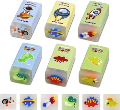 Produktbild von Radiergummis für Kinder 6er Set, weiche Radiergummis, Dino Astronaut, für Schule