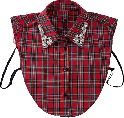 Produktbild von Funkelnder Strasskragen, abnehmbar, rot-kariert, mit Weihnachtsmotiv, Damen-Pullover-Akzent, abnehmbarer Kragen