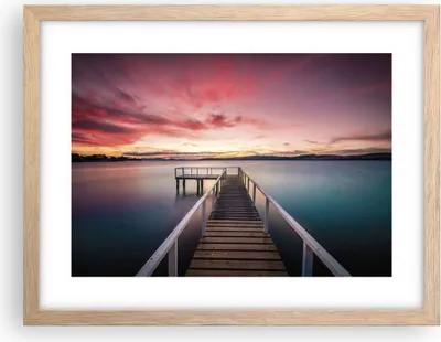 Produktbild von Gerahmtes Poster - Rahmen in heller Eiche - Brücke Rosa Himmel - 40x30 cm - Wand Bild - Wanddeko - Wandbilder - Kunstposter - Wandposter - Bilderrahmen - Bilder - Kunstdruck - P2NAA40x30-4795
