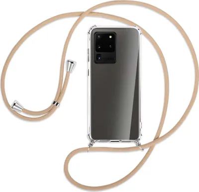 Produktbild von Handykette Backcover-Schutzhülle mit Band (Metall silberfarben) für Samsung Galaxy S20 Ultra - beige