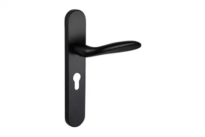 Image de Poignée de porte Lavuzo Benevento noir avec plaque arrondie PC55 - Par kit