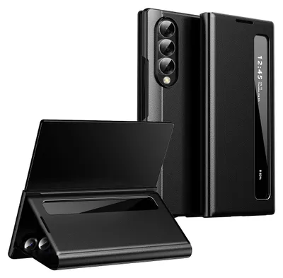 Obrázek produktu pro PU kožené pouzdro pro Samsung Galaxy Z Fold 3, chytré flipové pouzdro se Smart Side Window Černá