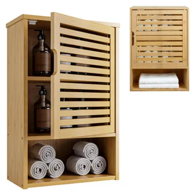 Produktbild von Bambus Badezimmerwandregal mit verstellbarem Regal und einfacher Tür