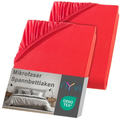 Produktbild von NYVI Spannbettlaken DreamScience Mikrofaser 180x200 - 200x200 cm rot 2er Set für Matratzen bis 22 cm Höhe - Weich & Anschmiegsam, Rundumgummizug, Bügelfrei
