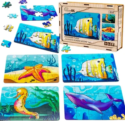 Obrázok produktu pre Drevené puzzle 4v1 morské zvieratá