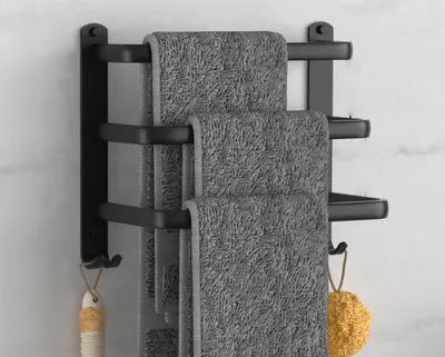 Obrázek produktu pro Koupelnový držák na ručníky z hliníku, černý matný držák na ručníky, 30 cm