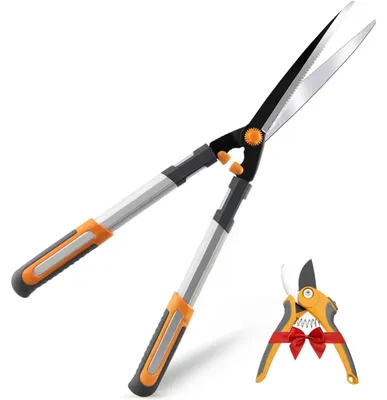 Produktbild von Heckenschere 60cm mit Gartenschere 21cm, gehärtete Stahlklingen, antihaftbeschichtet, Softgrip