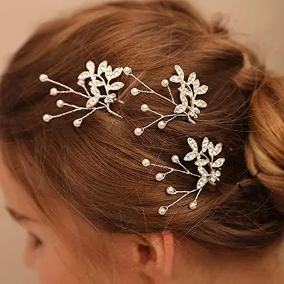 Produktbild von Haarnadeln mit Strasssteinen für Damen aus Kristall zur Hochzeit, Haarschmuck, 3 Stück, goldfarben