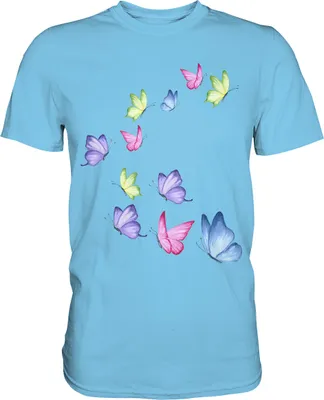 Produktbild von Bunte Schmetterlinge T-Shirt – Sky Blue / XL