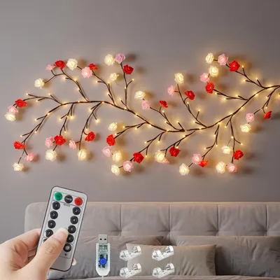 LED-Lichterkette Rosen 1,8 m 48 LEDs warmweiß Wanddeko Fernbedienung