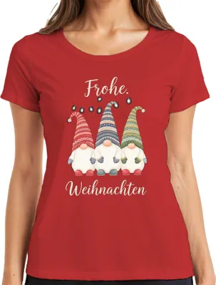 Produktbild von Frohe Weihnachten Weihnachtswichtel Gnom Lichterkette Wichtel Damen T-Shirt, Rot, XXL