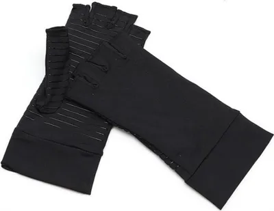 Produktbild von 1 Paar Halbfinger-Handgelenkschutz, elastische Reithandschuhe, Kupferfaser, Arthritis-Kompressionshandschuhe, Fahrradzubehör, L, Schwarz