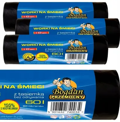 Produktbild von Bogdan Przemocny 3er Set Müllsäcke mit Zugband 60L 3x10 Stk. Hochleistungs-Müllbeutel Mülltüte