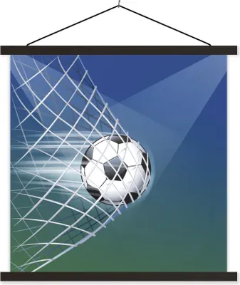 Produktbild von MuchoWow® Textilposter Eine Illustration eines Fußballs im Netz - Jungen - Mädchen - Kinder 40x40 cm mit schwarzem Rahmen - Fotos