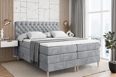 Produktbild von ALTDECOR Boxspringbett mit Holz Füßen, Matratze und Lattenrost, Topper, Polsterbett mit Bettkasten, Bett mit Stauraum H3- und H4- Matratze, Doppelbett -BOXI8-FD KING-140x200 - Grau Monolith