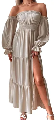 Produktbild von Damenboho-Maxikleid mit Schulterdetails und langen Ärmeln