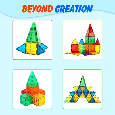 Produktbild von Magnetische Bausteine 55-teilig – STEM Lernspielzeug für Kinder ab 3 Jahren – 3D Magnet-Puzzle & Stapelblöcke mit starken Magneten – Konstruktionsspielzeug aus ABS-Kunststoff mit Ideenbuch – Starter-Set für Jungen & Mädchen