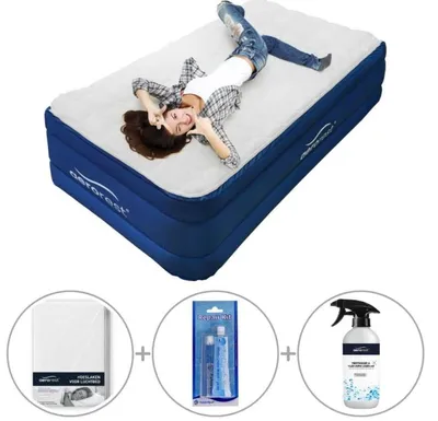 Produktbild von AeroRest Luftmatratze für 1 Person | 210 x 99 x 51 cm | Abnehmbare Auflage | Inklusive passender Bettwäsche + Reparaturset + Luftmatratzen-Frischer