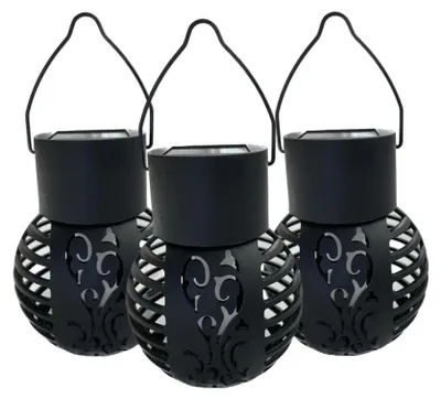LED-Solar-Hängelampe mit Flammeneffekt, 3er-Set, schwarz, 7x7x9 cm