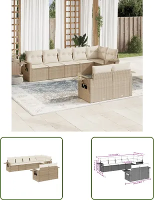 Produktbild von The Living Store 8-tlg. Garten-Sofagarnitur mit Kissen Beige Poly Rattan