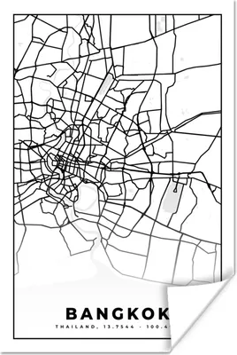 Produktbild von MuchoWow® Poster Bangkok - Schwarz und weiß - Karte - Stadtplan 20x30 cm - Papierdruck