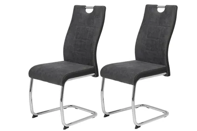 Produktbild von Hela Tische - 2er Set Freischwinger Esszimmerstuhl Alina Webstoff Anthrazit/Schwarz - Metallgestell Chrom und Griffstange - Belastbarkeit 120 kg