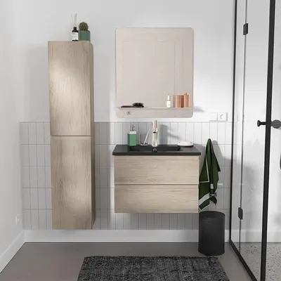Produktbild von Einzelwaschtisch-Set 60 cm + Wasserhahn + Spiegel + SORRENTO-Säule