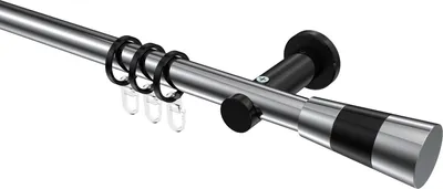 Produktbild von Interdeco Gardinenstange / Vorhangstange Chrom / Schwarz, Typ Platon Tanara (Konus Bicolor), 20 mm Ø 1-läufig, 140 cm