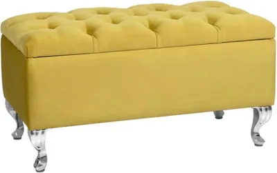 Produktbild von Azomor® Stilvolle gepolsterte Couch mit Stauraum aus senfgelbem Veloursstoff