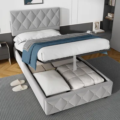 Produktbild von STILVORA Jugendbett 90 x 200 cm mit Bettkästen,Polsterbett mit Kopfteil & Lattenrost,Stauraumbett,Boxspringbett Grau,ohne Matratze