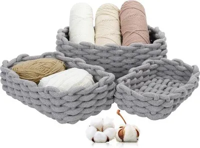 Produktbild von Famanu Aufbewahrungskörbe Set aus 3, geflochtenes Baumwollseil, grau