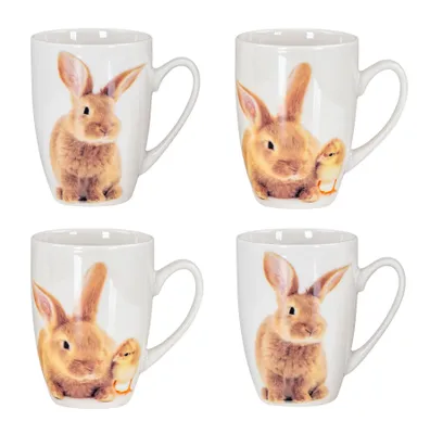Produktbild von 4er Set Kaffeetasse Ostern Hase Porzellan 340ml Kaffeepott Osterhase Tasse Osterbecher Design Küche Teetasse