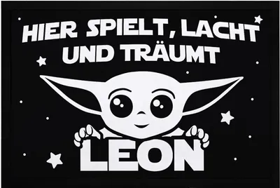 Produktbild von Fußmatte Kinderzimmer personalisiert Hier spielt lacht und träumt Wunschname Türvorleger Kind rutschfest & waschbar SpecialMe® weiß 60x40cm