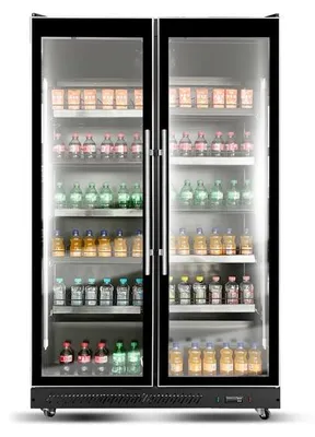 Produktbild von Gastro Kühlschrank | Lagerkühlschrank | Gewerbekühlschrank | 2 Glastüren | Schwarz | 900 Liter | +2 bis +10 °C