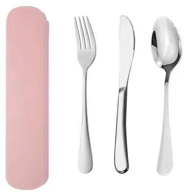 Produktbild von Edelstahl Camping Besteck Set - 3-teilig mit Messer Gabel und Löffel