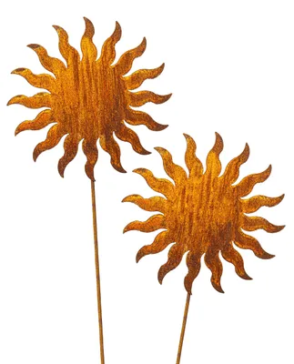 Image de Ensemble de 2 piquets de jardin décorés d'un motif soleil - 60 cm