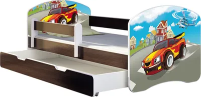 Produktbild von ACMA Jugendbett Kinderbett Junior-Bett Komplett-Set mit Matratze Lattenrost und Rausfallschutz Wenge 03 Racing Car 180x80 + Bettkasten