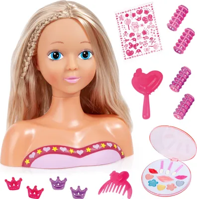Produktbild von Bayer Design 90012AG Top Model Frisierkopf, Puppenkopf mit Make-up, Haarzubehör, zum Stylen, 27 cm