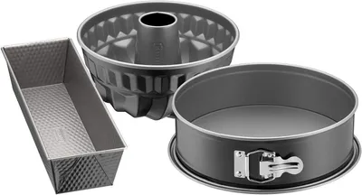 Produktbild von Kaiser Inspiration Backformen – 3-teilig – Springform (mit flachem Boden) – Gugelhupfform – Backform – Schwarz