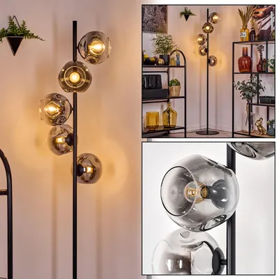 Produktbild von Villamare Stehlampe aus Metall/Glas in Schwarz/Chrom/Rauch/Klar, Vintage-Design