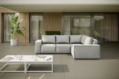 Produktbild von Garten Ecksofa GARDENT wetterfester Stoff NXL Hellgrau kurzer Schenkel Rechts