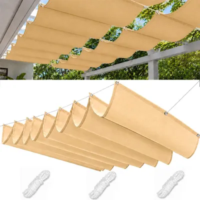 Produktbild von Welle Sonnensegel Khaki 2x2m Einziehbares mit Ösen Verstellbar Wellenmarkise UV-Schutz Sonnenschutz Wasserdicht für Gartenpavillon Pergola Balkon Terrasse