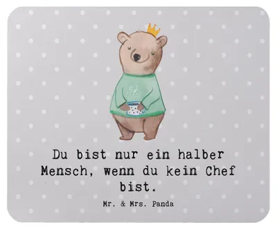 Produktbild von Mr. & Mrs. Panda Mauspad Chef Herz - Grau Pastell - Geschenk, Leiter, Mousepad, laptop, Spruch, pc, Bester, CEO, Witzig, Mouse Pad, Lustig